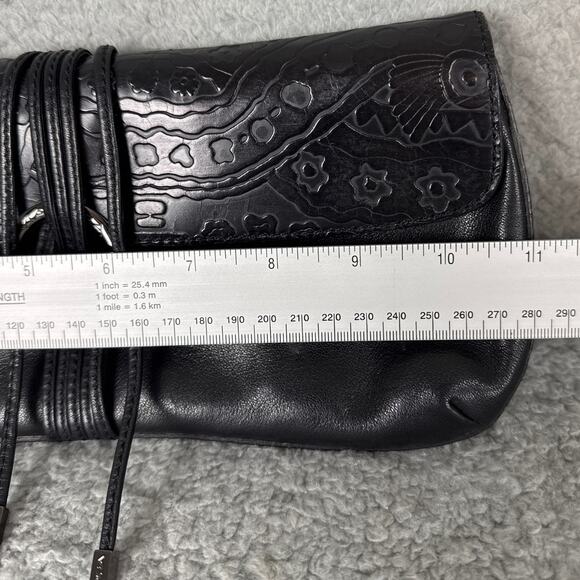 Via Spiga.Embossed Clutch Africa Collection Black Leather Indie Boho Designer - Picture 3 of 12